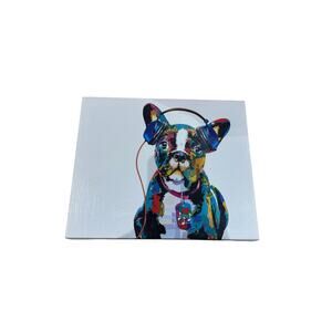 French Bulldog Frenchie rainbow colors with headphones 1” canvas nwt